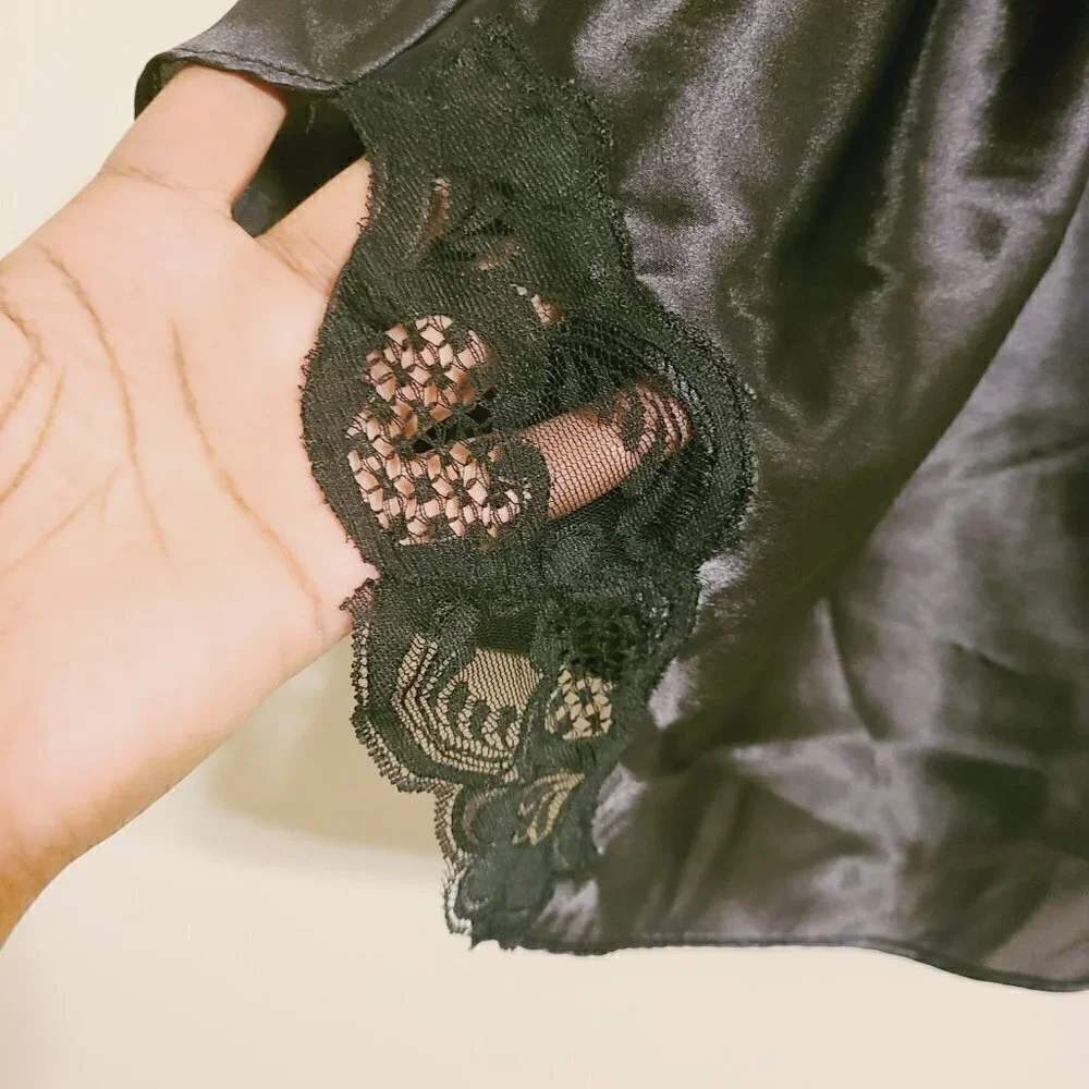 Delicates | Vintage Black Nylon Lace Chemise or Slip (Size Medium)